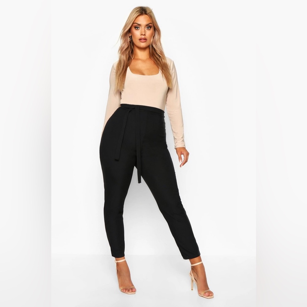 BOOHOO ribbed high waist tapered TROUSER PANTS